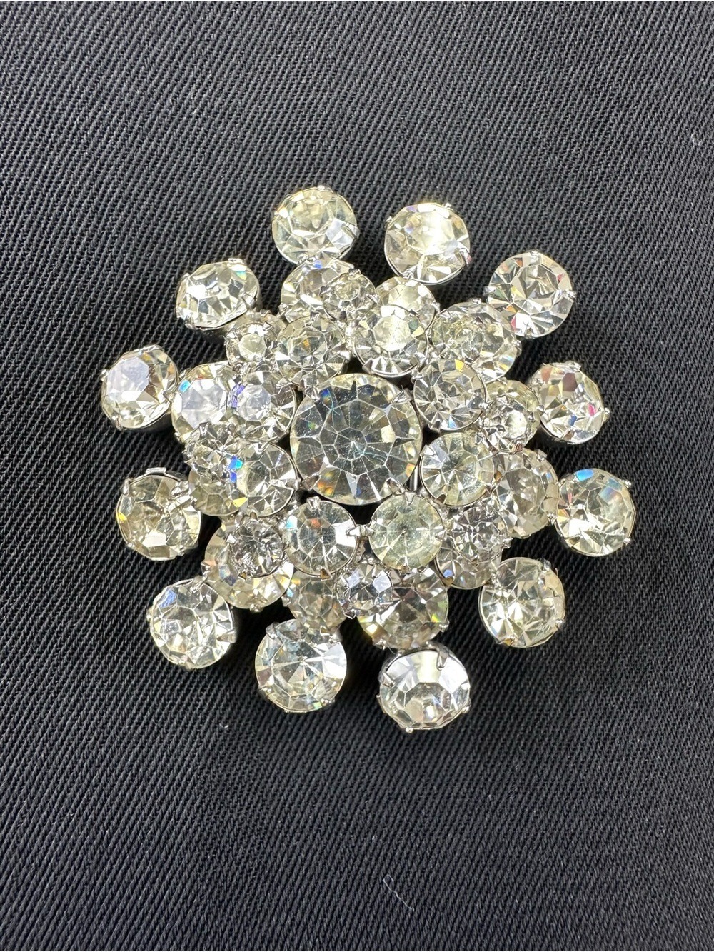 Statement Rhinestone Brooch Clear Crystal Starburst Pin Glam Sparkle Vintage
